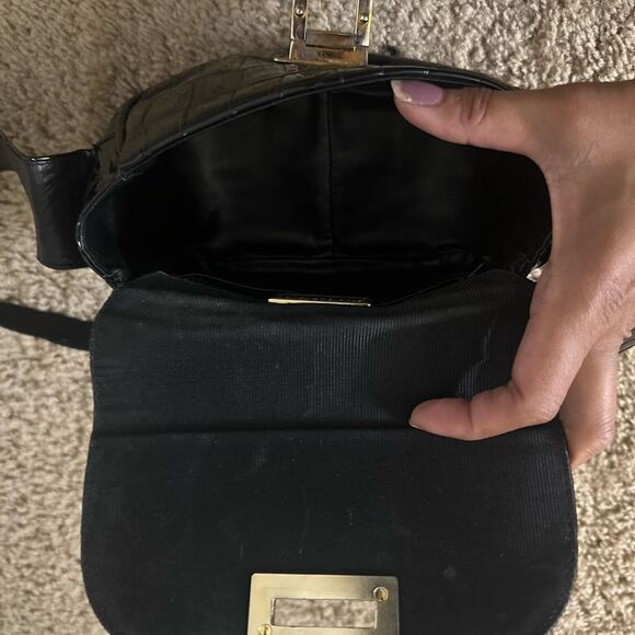 Black Stuart Weitzman Patent Leather Croc Bag - Picture 7 of 14